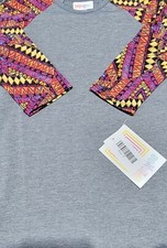 NWT LuLaRoe Kids Sloan shirt- Heather Gray w/ Geometric Colored Sleeves Size- 6