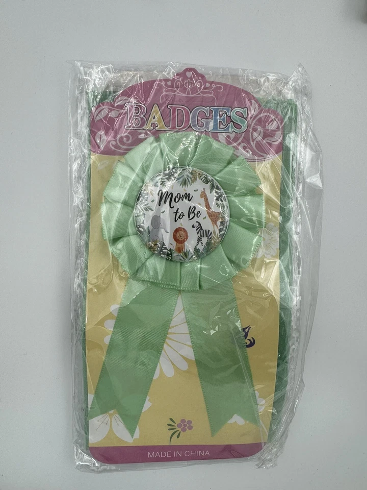 Baby Shower Jungle Theme 4 Piece Set Mom To Be Sash Leaf Crown Mom Dad Corsage - Image 2 of 4