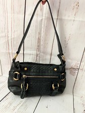 Sondra Roberts Black Woven Leather Shoulder Bag Top Zip