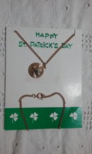 Vintage Happy St Patrick's day Clover Medal Necklace Gold Tone Blesed