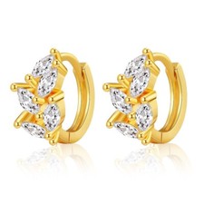 18K Gold Plated hoop earrings, CZ flower huggies earrings one pair JWDHJ23
