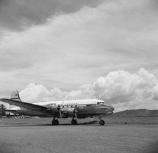 Pan American Airways DC-4 Clipper plane on tarmac San Salvador- 1952 Old Photo