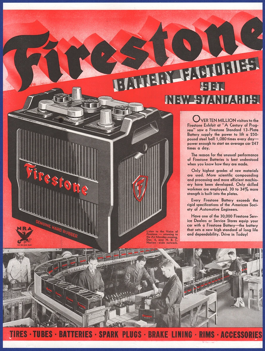 Vintage 1933 FIRESTONE Battery Car Automobile Automotive Ephemera