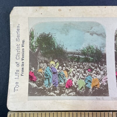 Jesus Breaks Bread Feeds Disciples Stereoview Antique c1890s Y7922