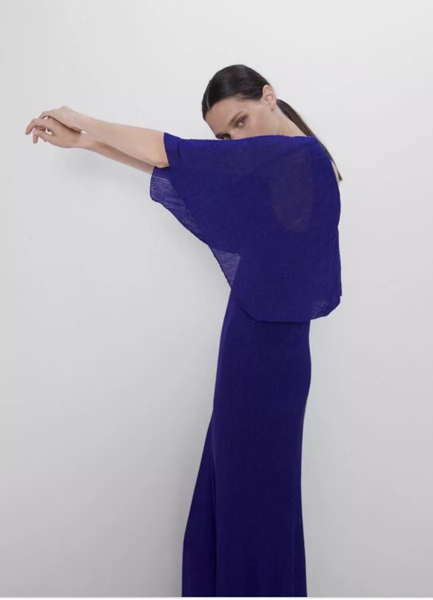 Zara Womens Small Purple Metallic Thread Cape Maxi Dress Party