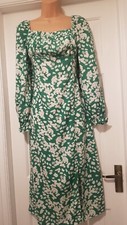 VINTAGE STYLE MILKMAID NECKLINE EMERALD GREEN/  DAISY PRINT MIDI TEA DRESS  Sz 8