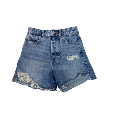 Zara Women's Blue Washed High Waist Distressed Denim Shorts Sz