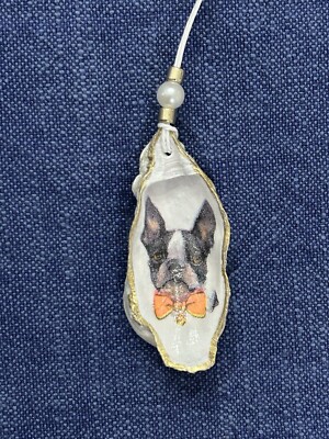 Oyster Shell Ornaments Christmas Dog Themed - Boston Terrier