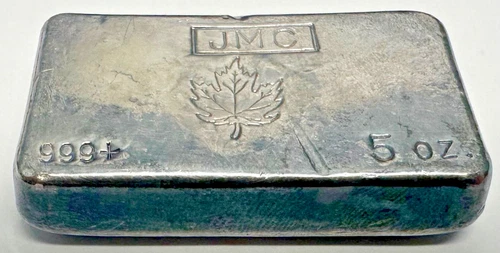 Rare 1965 Vintage JMC Maple Leaf 5oz .999 Silver Hand Poured Bar - ✪COINGIANTS✪