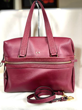 Halston Genuine Leather Satchel Crossbody Red Maroon Handbag