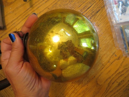 Large Antique 19th century Mercury Glass Kugel Christmas Ornament Gold 4.5" - Picture 3 of 7