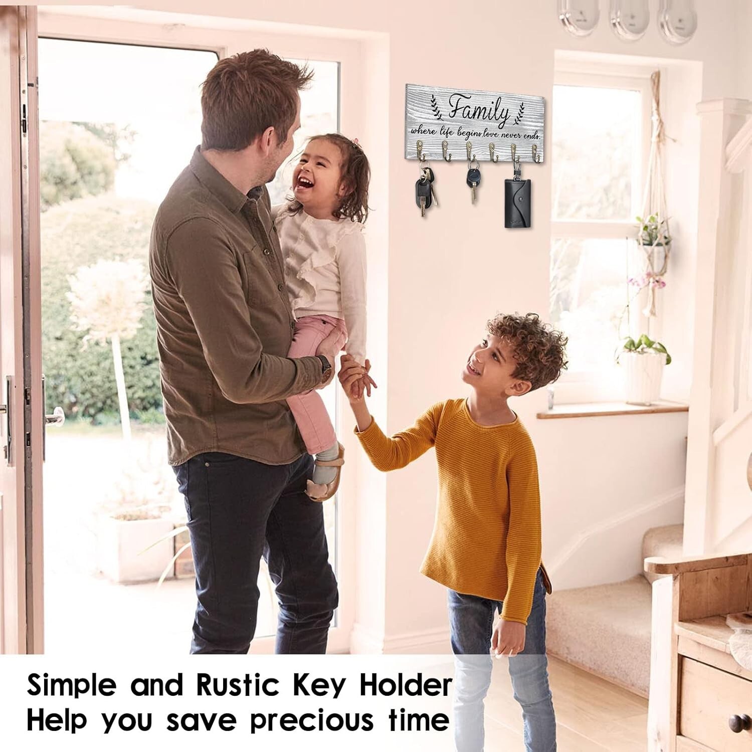 Key Holder Wall Mount Rustic Key Holder for Wall Key Hanger Key Rack with 6 Key