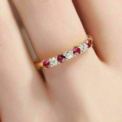 Round Lab Created Red Ruby Engagement Women's Ring 14K Yellow Gold Plated