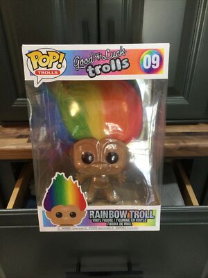 FUNKO POP, TROLLS Large 10  Tall, Body+Hair (Good Luck) Rainbow Hair. NIB