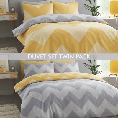 Catherine Lansfield Twin Pack Duvet Cover Reversible Quilt Bedding Set FREE P&P