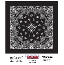 Hav-A-Hank XL BLACK PAISLEY BANDANA 27" Head Wrap Face Mask Neck Scarves Scarf