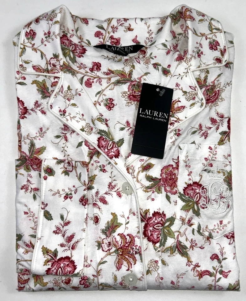 NEW RALPH LAUREN Size S Women's Ivory FLORAL Pajama Pant Set Jersey Knit $74 - Image 2 of 4