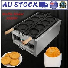 220V Commercial Coin Waffle Maker Rotating Nonstick Plates Baking Tool 3000W