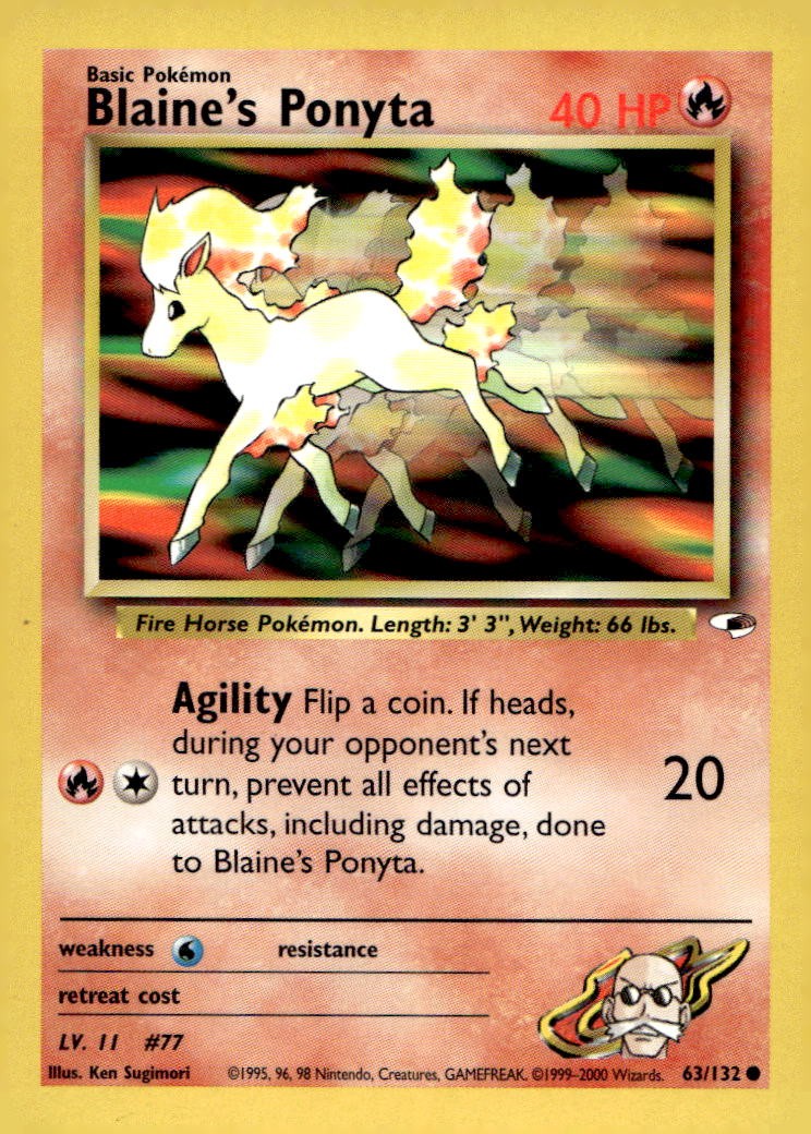 Blaine's Ponyta 63/132 Common Gym Heroes Pokemon 1st Edition Near Mint