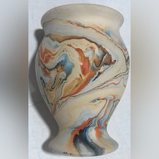 Vintage Nemadji Pottery Vase Hand Painted Swirl Pattern 6" Signed Vintage Nemadji Pottery Vase Hand Painted Swirl Pattern 6" Signed - Image 1
