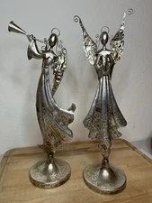 Transpac Metal 15 & 16.5 In. Silver Christmas Angel Decor Set of 2. Pre-Owned