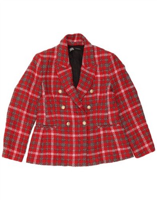 Zara Damen Zweireiher Blazer Jacke UK 18 XL Rot Kariert AL10