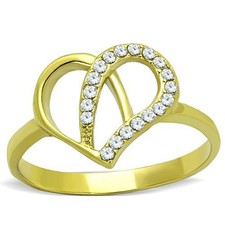 Women's Heart Ring, Clear CZ, 14K Gold Plated, Stainless Steel, Sparkling