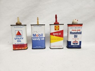Lot of 4 Vintage Handy Oil Oiler Can Shell Mobil Standard Citgo Cities Service