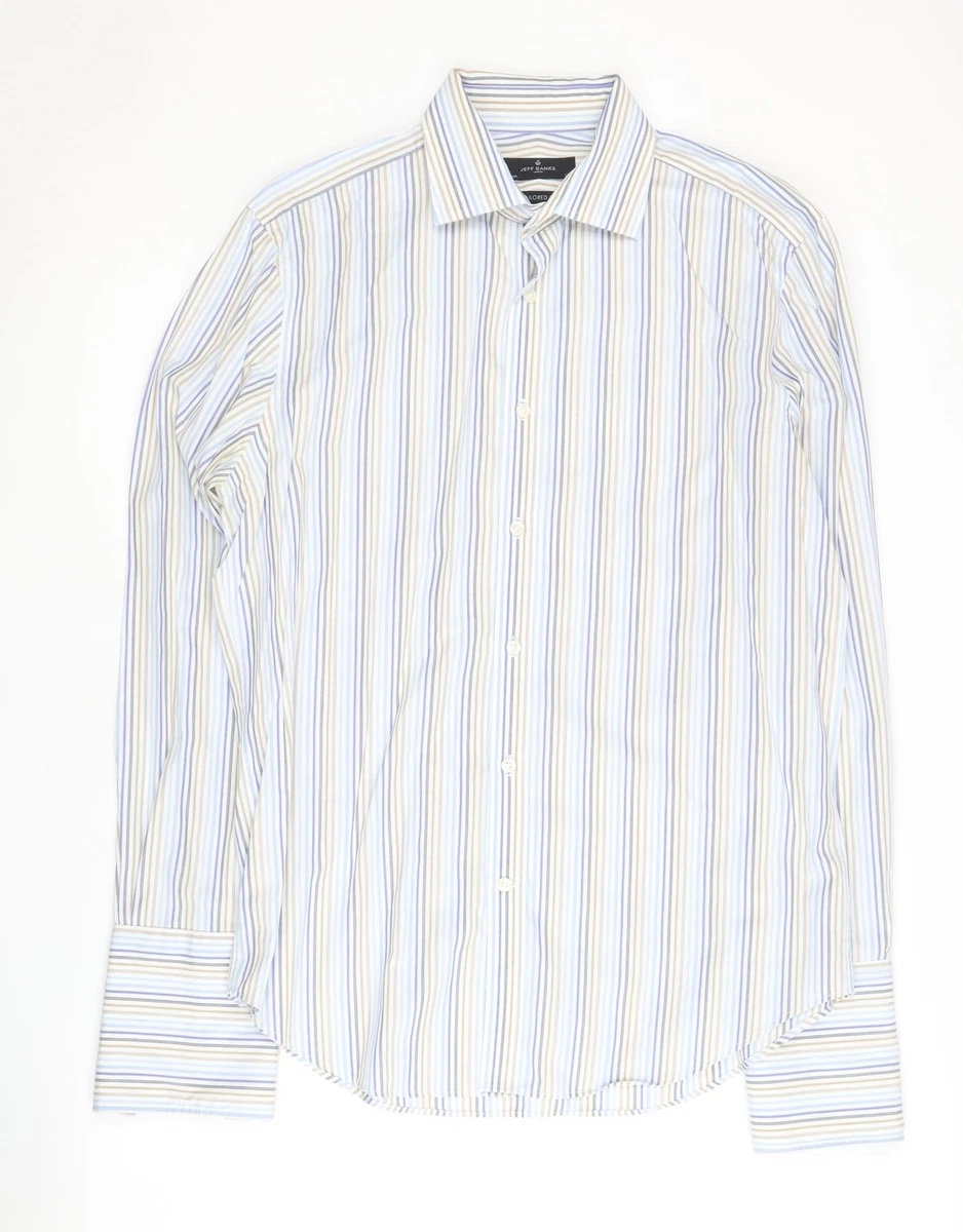Chemise Homme Formelle Jeff Banks Taille 14.5 - Coton Crème/Beige Double Manchette - Neuve Avec Étiquettes
