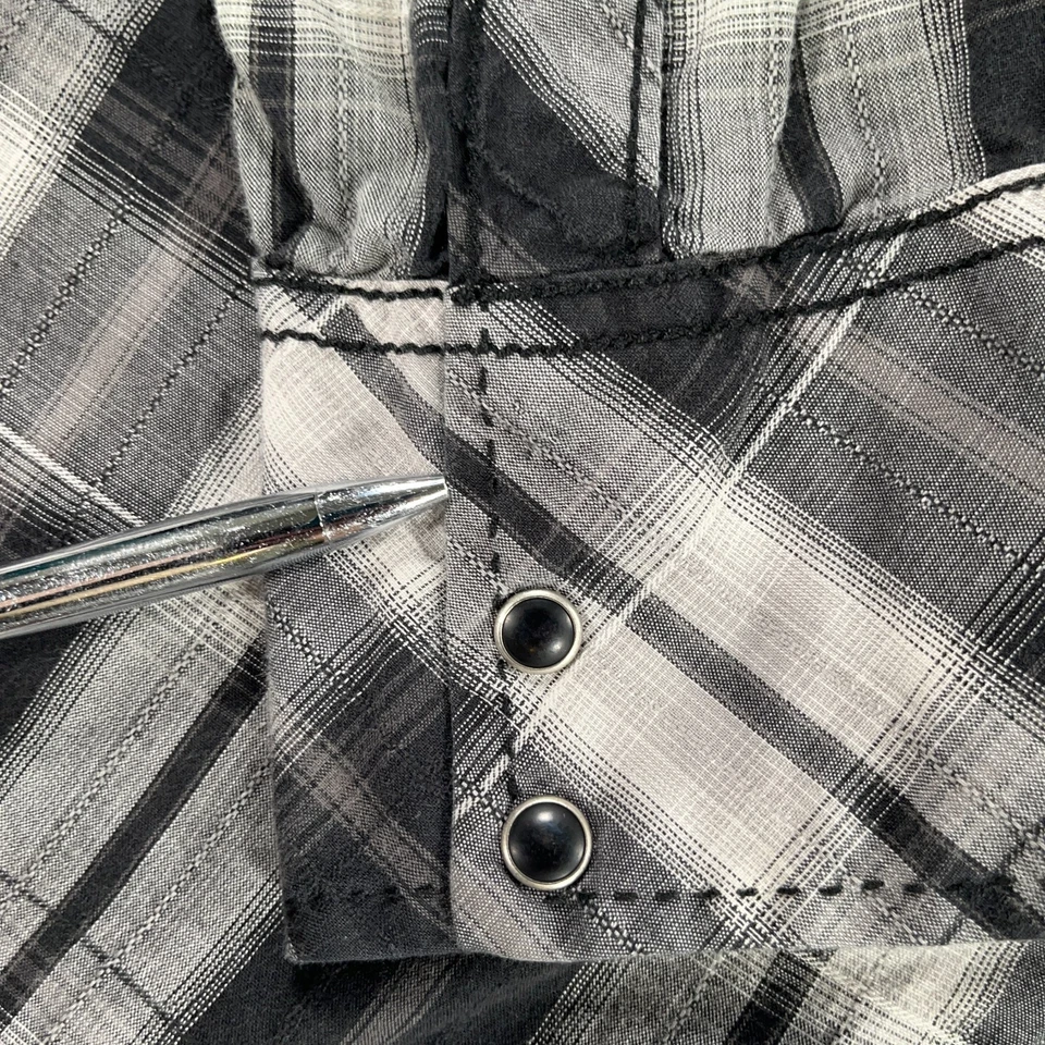 Camisa Western Hebilla BKE Para Hombre Grande L Negra Gris A Cuadros Perla A Presión Manga Larga Foto 4 de 4