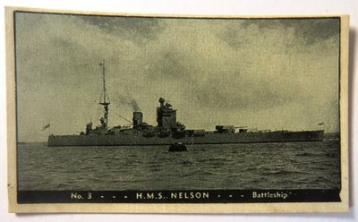 1938 FOUNTAIN ''Latest British Warships'' Card:  H.M.S. NELSON  (Battleship) #3