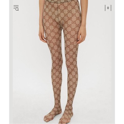 Gucci GG Logo Supreme Beige Ebony Brown Tights Hosiery | eBay