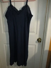 Vintage Carol Brent Lingere Slip Dress Nightie Navy Lace Ruffles 36 (M)