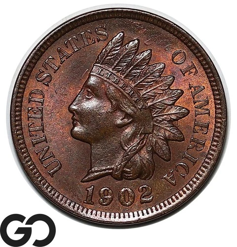 1902 Indian Head Cent Penny, Beautiful Red Brown, Gem BU++