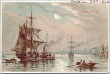 Artistic Antique Postcard River Thames Boats Gravesend London Kent England