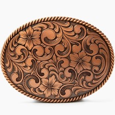 Cowboy Floral Engraved Belt Buckle   Vintage Western Antique Style for Men