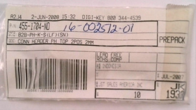 B2B-PH-K-S CONN HEADER PH TOP 2POS 2MM (LOT OF 8)