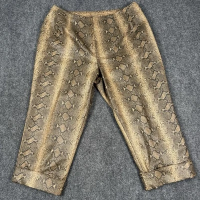🐍Ashley Stewart Pants 16 Womens Gold Brown Snake Python Print Crop Capri - Photo 1/4