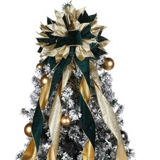 Velvet Christmas Tree Topper Bow 11.8 x 44.5 Inches Large Christmas Bow with ...