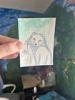 ACEO Original White Fox Animal Art Whimsical Sparkly Watercolor Art 2.5x3.5  — photo 1