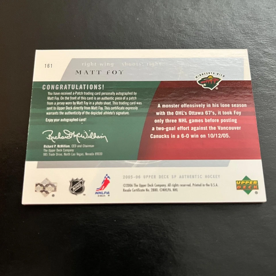 2005-06 SP Authentic Future Watch Auto Patch #161 Matt Foy /100 Wild - Image 2 of 2