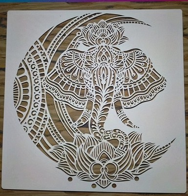 GROßes Mandala ELEFANT MOND Wiederverwendbare Schablone Airbrush Malerei usw. Neu 30x30cm
