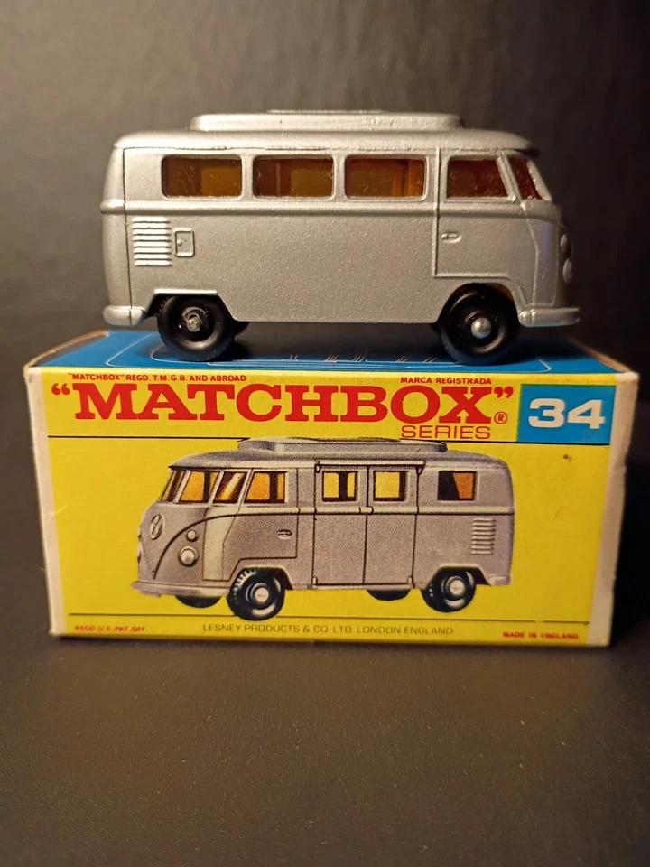 Cámper Volkswagen Matchbox #34D 1968 en caja sólida original F2 Script Foto 3 de 4