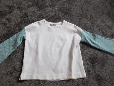 sweatshirt pullover damen, Gr. S , Stefanel, weiß mit grünen Ärmel, 3/4 Arm