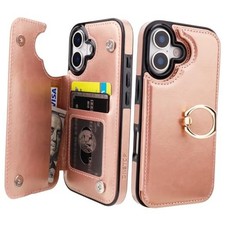 ONETOP for iPhone 17 Wallet Case with Card Holder, 360  Rotation Ring Rose Gold