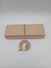 Jacques Vert Beige Clutch Bag Faux Leather Gold Accents