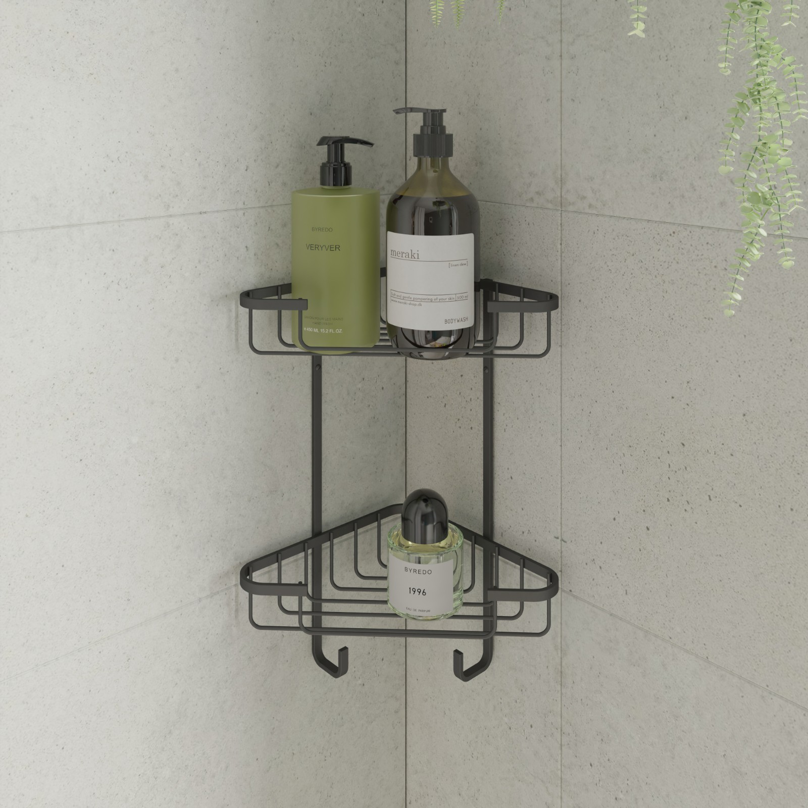 Croydex Black Slimline Two Tier Corner Shower Caddy - Matte - Image 2