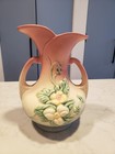 Vintage Hull Woodland 2 Handled Vase Dusty Rose & Cream