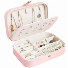 Portable Jewelry Organizer Box Travel Jewelry Case Button Leather Storage Displa