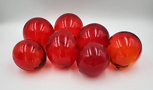 Vintage Blenko Glass #51 Set of 7 Bubble-Floats-Orbs in the color Tangerine/Ruby